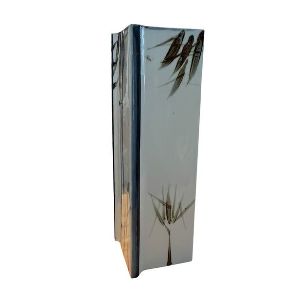 Zen Vase TOYO Japanese Handpainted Bamboo Pattern Ceramic MCM Retro Chic Square - Picture 2 of 11